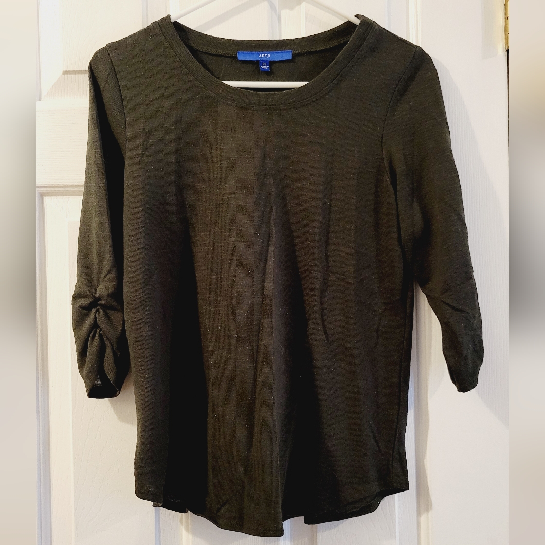 Apt. 9 Olive Green 3/4 Sleeve Petite Small Top